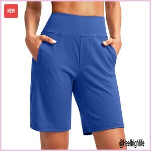 High Waist 9" Bermuda Shorts 4 Pockets Athletic Casual Workout